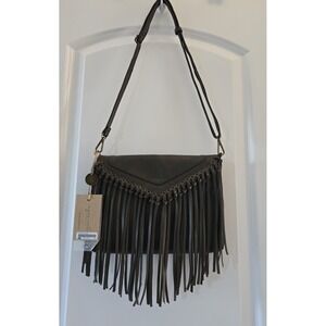 Ampere‎ Creations Handmade Vegan Leather Dallas Fringe Crossbody Bag Green NEW